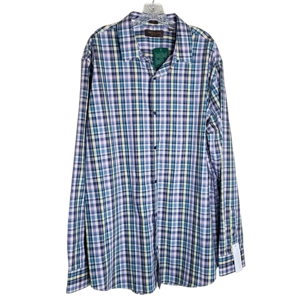 Stitchfix Fairlane And Sons Dress Shirt 2XLT Blue Plaid Button Long Sleeve NWT